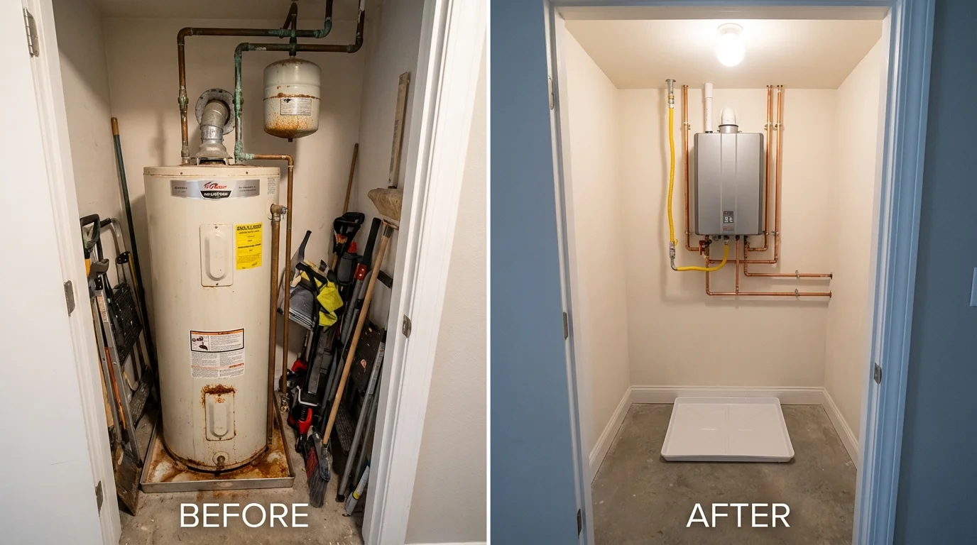 Tank water heater versus wall-mounted tankless unit comparison for Sherwood, AR homeowners