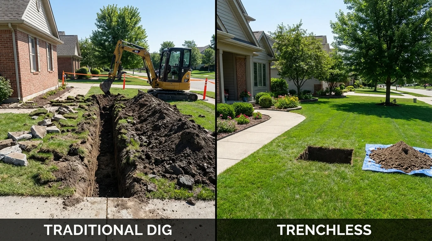 Trenchless sewer repair with minimal yard damage versus traditional excavation in Sherwood, AR